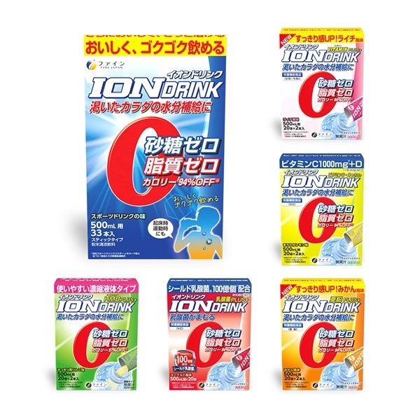 イオンドリンク各種類(スポーツドリンク味、ビタミンプラス ライチ風味、ビタミンC・Dプラス まろやかレモン味、乳酸菌プラス ヨーグルト風味、HMBプラス 、すっきり青りんご味、亜鉛プラス みかん風味）
